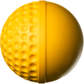 Yellow Tilde swing ball showing its seam